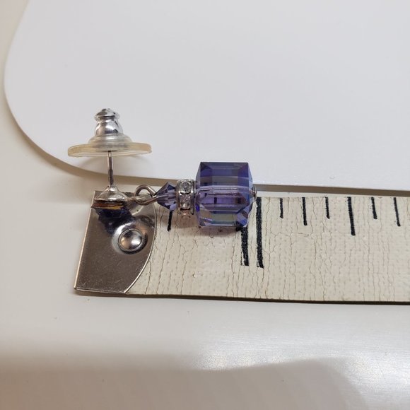 Purple & Clear Cube Dangle/Drop Stud Earrings - Picture 12 of 12
